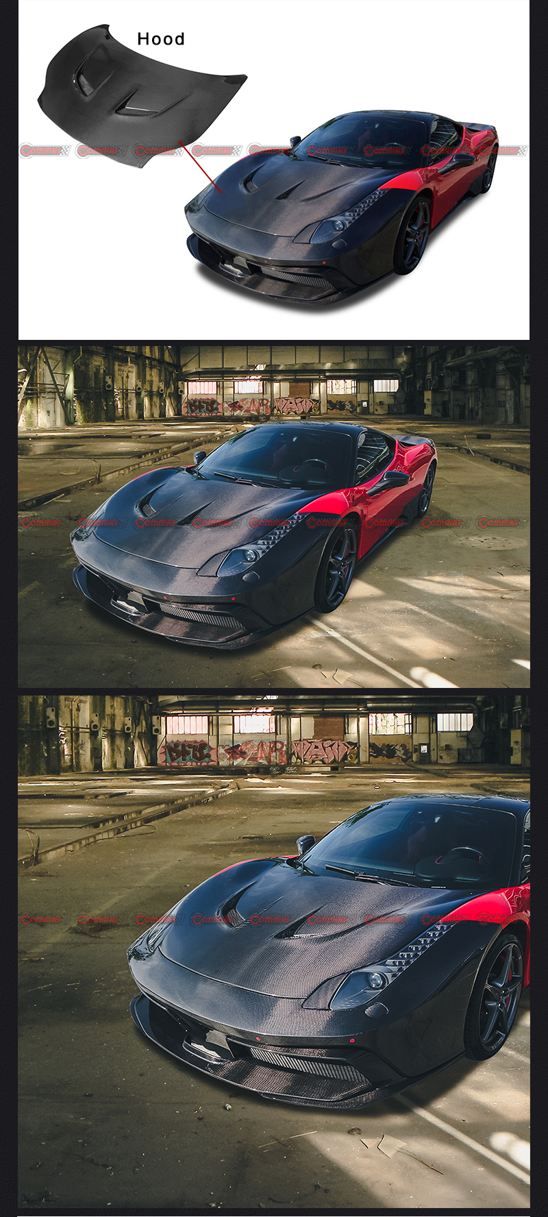 غطاء محرك السيارة فيراري 458 الأشرعة السوداء