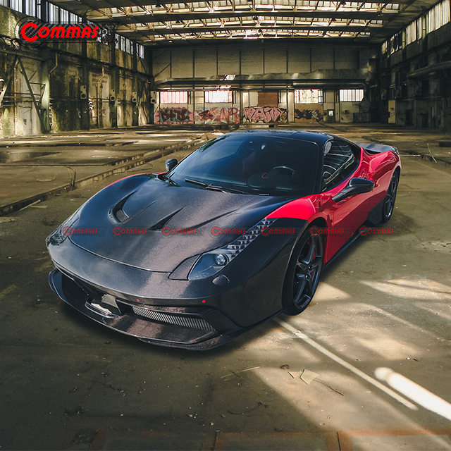 غطاء محرك من ألياف الكربون بتصميم أشرعة سوداء لسيارة فيراري 458